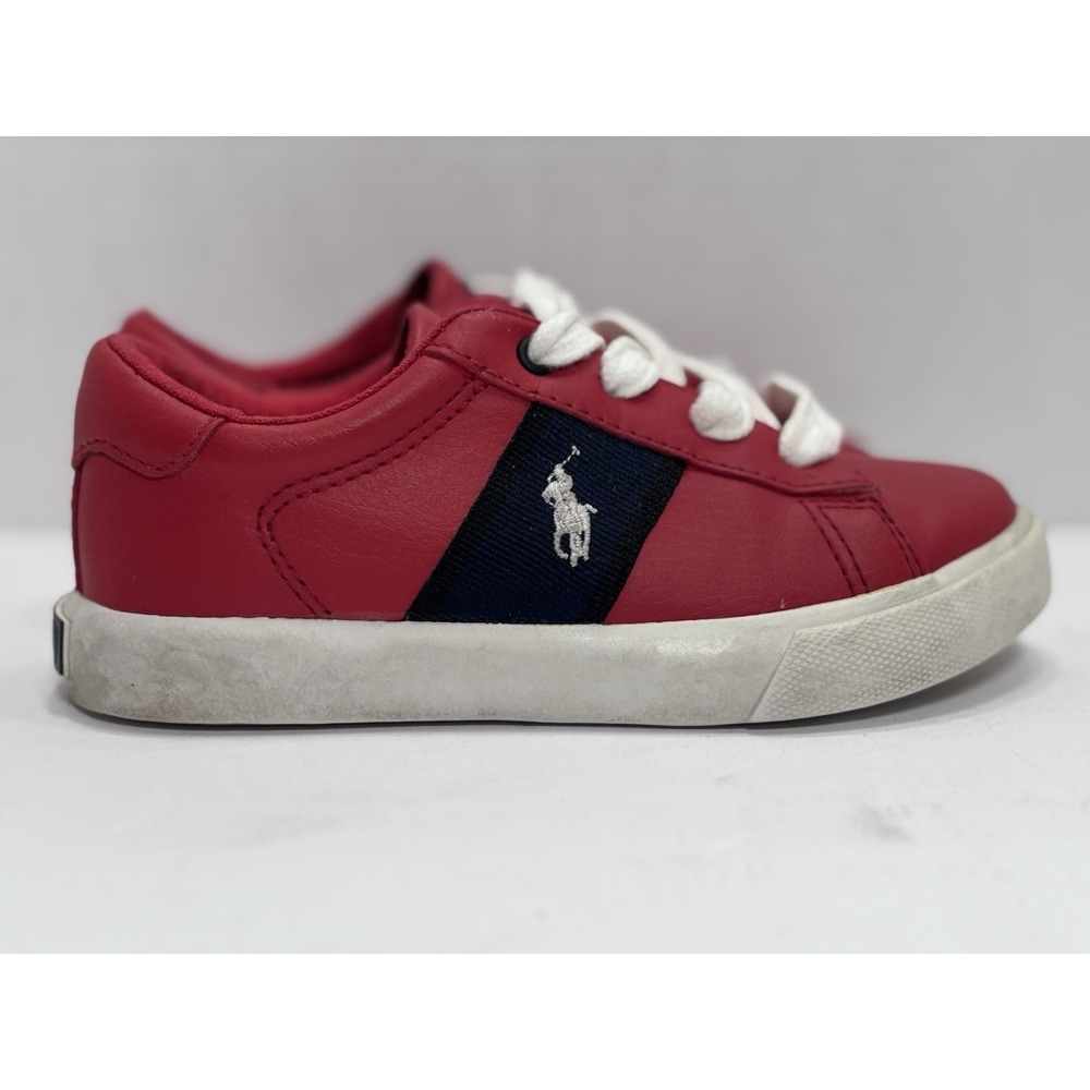 Polo Ralph Lauren Geoff Sneakers Kids 10 Red Navy Low Top Shoes Lace Up